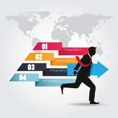 Modern infographics with businessman holding arrow.