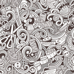 Cartoon handmade and sewing doodles seamless pattern