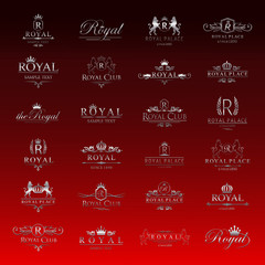 Fototapeta na wymiar Royal Icons Set-Isolated On Red Background-Vector Illustration,Graphic Design. Collection Of Royal Icons.Modern Concept, Royal Logotype