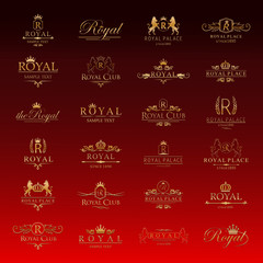 Obraz na płótnie Canvas Royal Icons Set-Isolated On Red Background-Vector Illustration,Graphic Design. Collection Of Royal Icons.Modern Concept, Royal Logotype