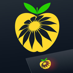 Vector emblem with yellow apple. Logotype for Business, Ecology and Cosmetics.