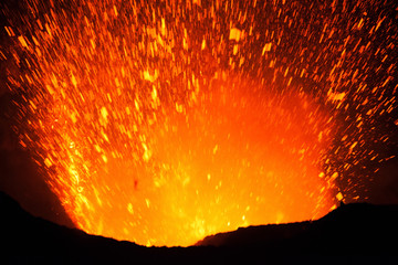 The eruption of the volcano Yasur on Tanna Island, Vanuatu
