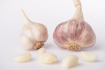 Garlic macro close up on white background