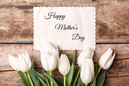 Happy mothers day card with bunch of tulips