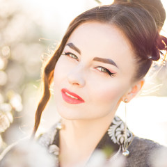 Naklejka premium Young attractive woman with japanese style makeup