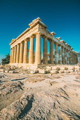 Retro filtered shot of ruins of Parthenon temple of goddes Athena in Acropolis, Athens, Greece - 108431867