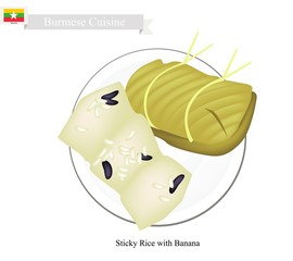 Steamed Sticky Rice with Banana, Popular Dessert of Myanmar