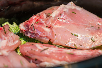 Raw meat selection with vegetables