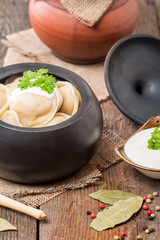 Meat Dumplings - russian pelmeni with sour cream
