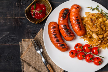 Sausages and fried cabbage