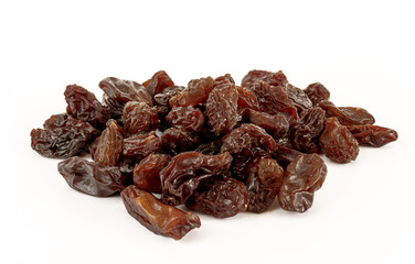 Raisins in white background.