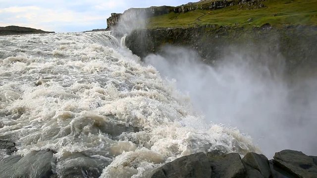 Biggest in Europe waterfall Dettifoss with river in Iceland