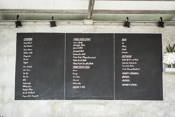 Black board drink menu on the wall