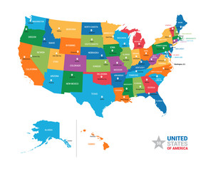 United States of America USA Vector Map - obrazy, fototapety, plakaty