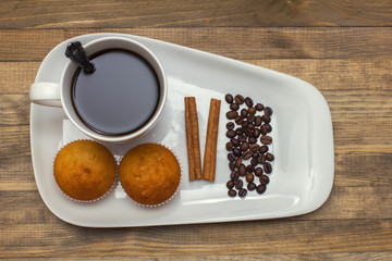 black coffee and pastry composition
