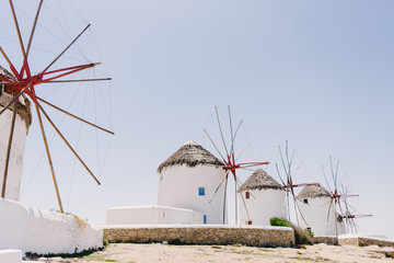 Windmills of Mykonos, famous landmark. Greece.
