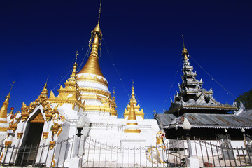 Naklejka premium Temple Chong Klang and Chong Kham (Ancient Temple Public domain) in Mae Hong Son province, Northern Thailand