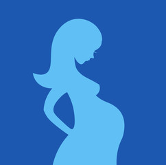 Silhouette of pregnant woman on gray background. Vector illustration.