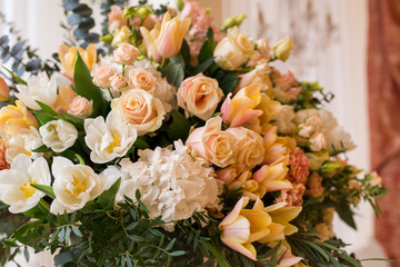 a bouquet of fresh flowers at the wedding is on the table, decor