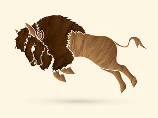Buffalo Jumping designed using  grunge brush graphic vector © sila5775