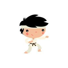 karate boy. cute martial arts character. boy in kimono.