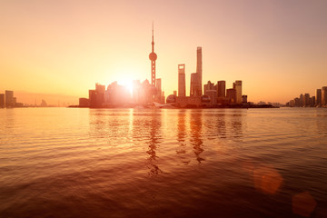 Pudong Skyline at sunrise, Shanghai, China.