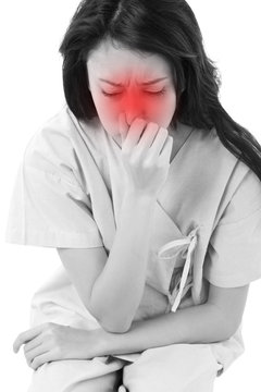 woman patient suffering from runny nose or flu