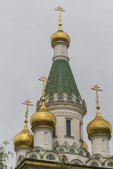 Fototapeta na wymiar Beautiful view of colorful Russian St. Nicholas church in the ce