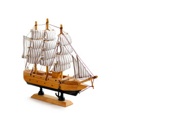 Model ship on white background