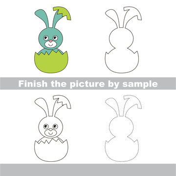 Blue Bunny in eggshell. Drawing worksheet.