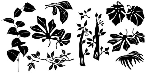 Black and white Plants silhouettes collection for designers