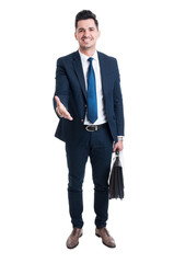 Confident trustworthy and friendly sales man offer handshake