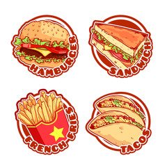 Set of four stickers with fast food.