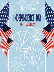 Independence Day vector illustration with American Flags and fireworks