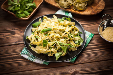 Cooked tagliatelle on a plate