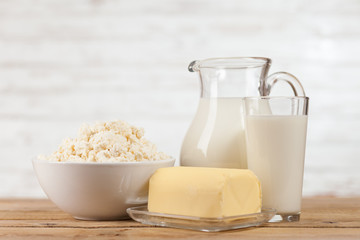 Milk jar on wooden table