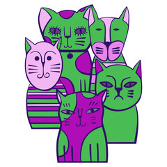 Cute Cats. Cartoon vector illustration.