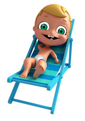 3D Render of baby with Beach chair