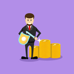 young cartoon businessman in black suit in flat style. vector illustration