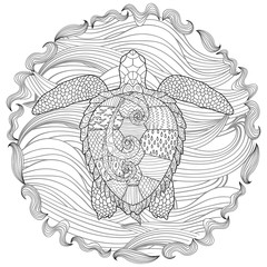 Hand drawn swimming turtle with high details