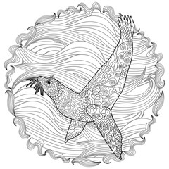 Hand drawn swimming seal with high details