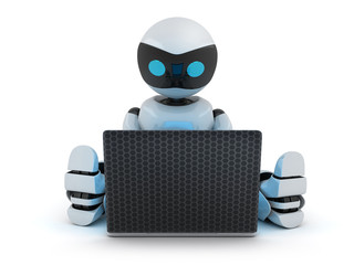 Robot working on laptop