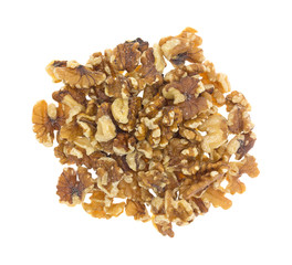 Portion of shelled walnuts on a white background