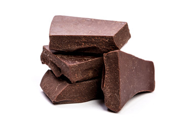 Dark chocolate stack, isolated on white , macro close up