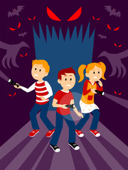 Kids in the Haunted House Clipart 