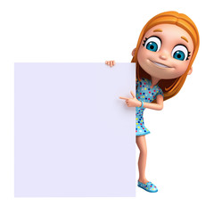 3D Render of Little Girl with white board