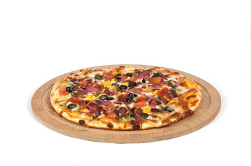 Mixed pizza on a white background