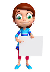 3D Render of Little Girl with white board