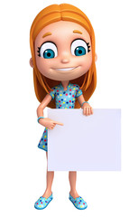 3D Render of Little Girl with white board