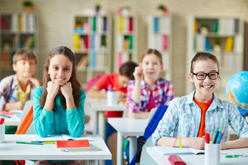 Pupils by desks